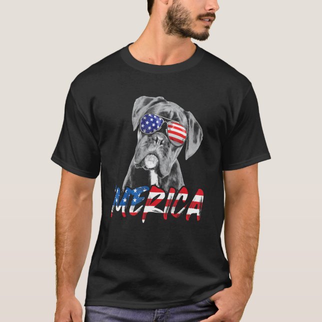 4th Of July Boxer Merica American Flag Patriotic D T-Shirt (Front)