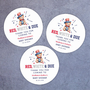 4th Of July Boy Baby Shower Bear Thank You Classic Round Sticker