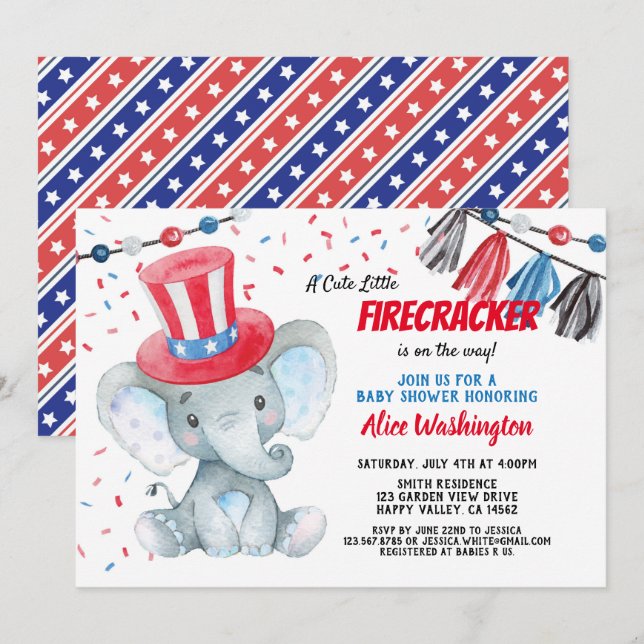 4th of July Boy Baby Shower Invitation (Front/Back)