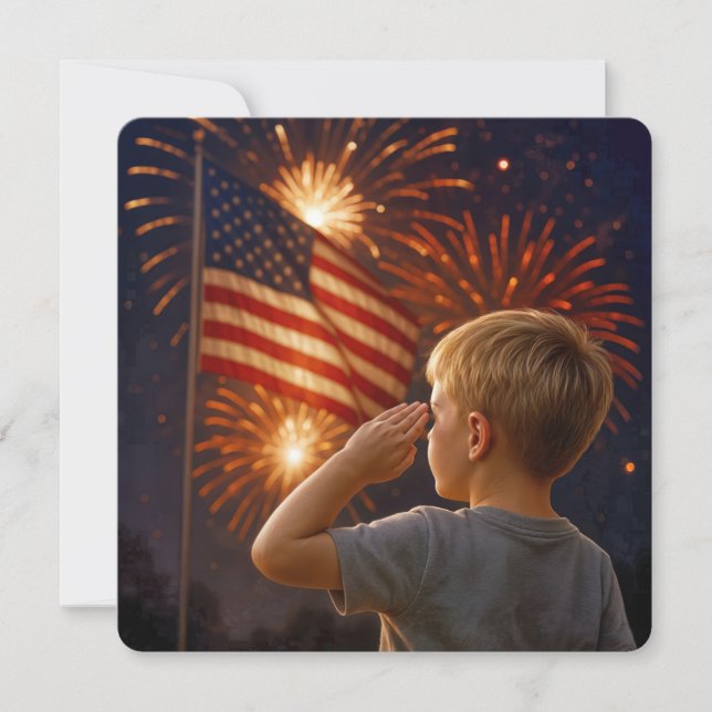 4th of July Boy Saluting the Flag Invitation (Front)