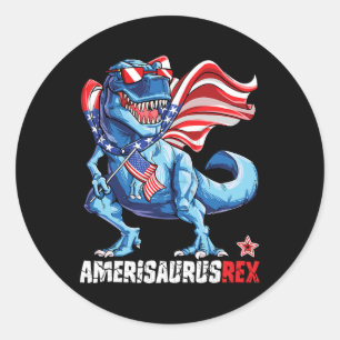 4th Of July Boys Girls Men Amerisaurus T Rex Funny Classic Round Sticker