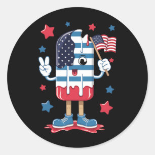 4th Of July Boys Kids Popsicle USA American Flag Classic Round Sticker