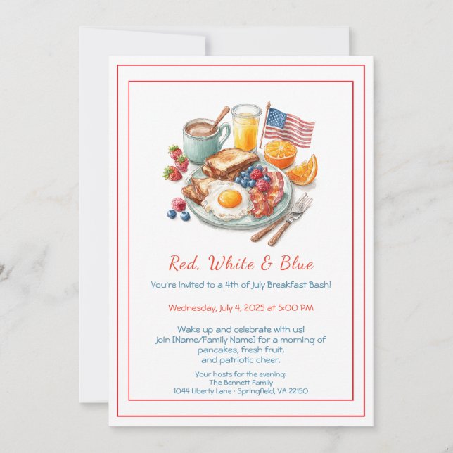 4th of July Breakfast Invitation – Patriotic  (Front)