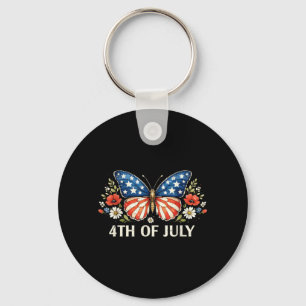 4th of July Butterfly Patriotic USA Flag Vintage Key Ring