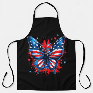 4th Of July Butterfly USA Flag Cute American Women Apron
