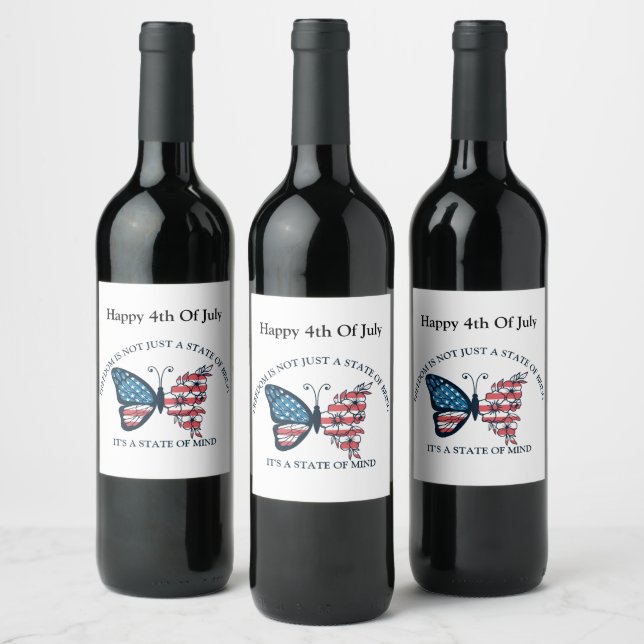 4th of July Butterfly  Wine Label (Bottles)