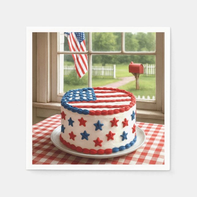 4th of July Cake on a Tablecloth Napkin (Front)
