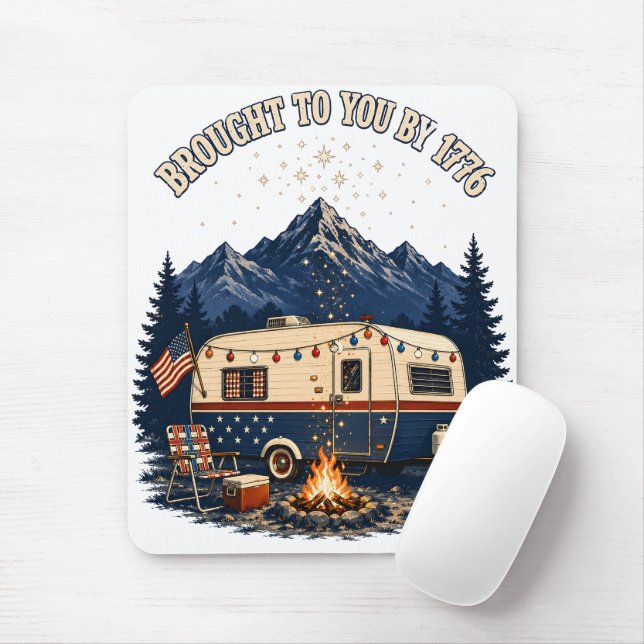 4th Of July Camping Trailer Mountains Mouse Mat (With Mouse)
