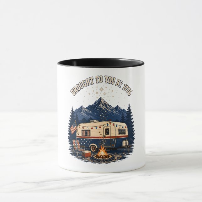 4th Of July Camping Trailer Mountains Mug (Center)