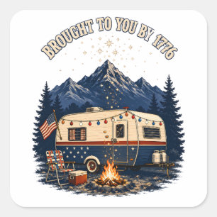 4th Of July Camping Trailer Mountains Square Sticker