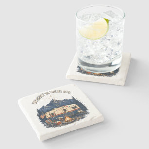 4th Of July Camping Trailer Mountains Stone Coaster