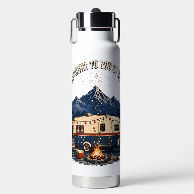4th Of July Camping Trailer Mountains Water Bottle (Front)