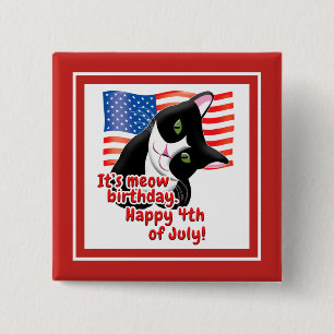 4th of July Cat 15 Cm Square Badge