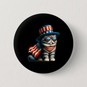 4th Of July Cat American Flag Cat Lover Meowica In 6 Cm Round Badge
