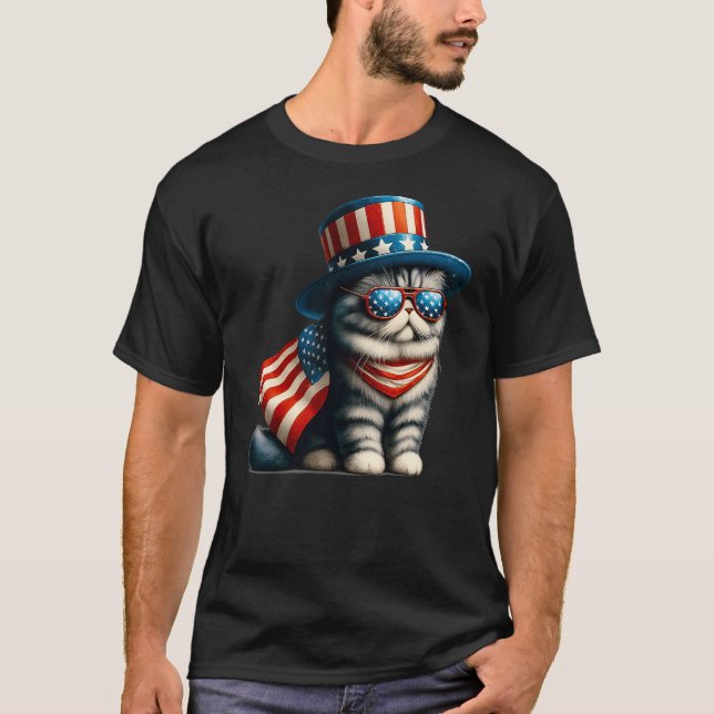 4th of July Cat American Flag Cat Lover Meowica In T-Shirt (Front)