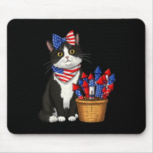 4th Of July Cat And Fireworks Design For Men Women Mouse Mat
