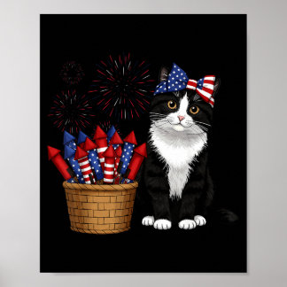 4th of july cat and fireworks design for men women poster