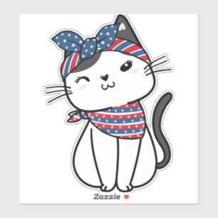 4th of July Cat Custom-Cut Vinyl Sticker