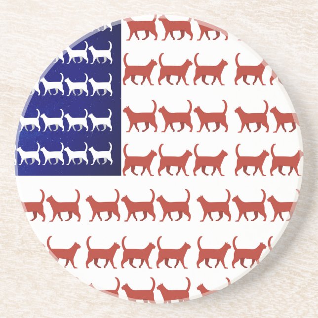 4th of July Cat Flag Red White and Blue Coaster (Front)