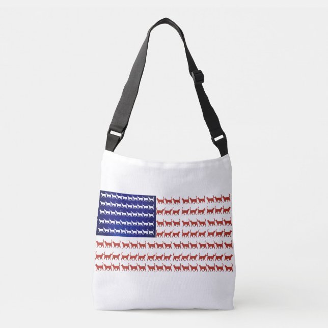 4th of July Cat Flag Red White and Blue Crossbody Bag (Front)