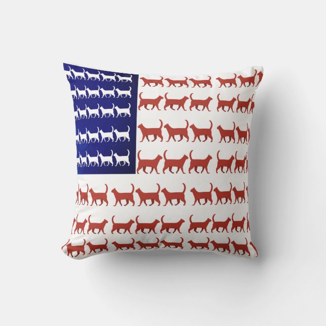 4th of July Cat Flag Red White and Blue Cushion (Front)