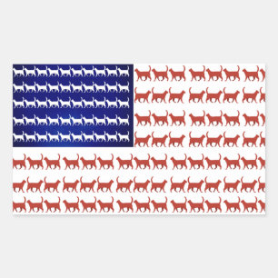 4th of July Cat Flag Red White and Blue Cute Rectangular Sticker