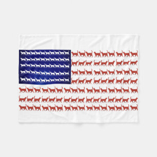 4th of July Cat Flag Red White and Blue Fleece Blanket