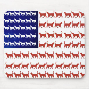 4th of July Cat Flag Red White and Blue  Mouse Mat
