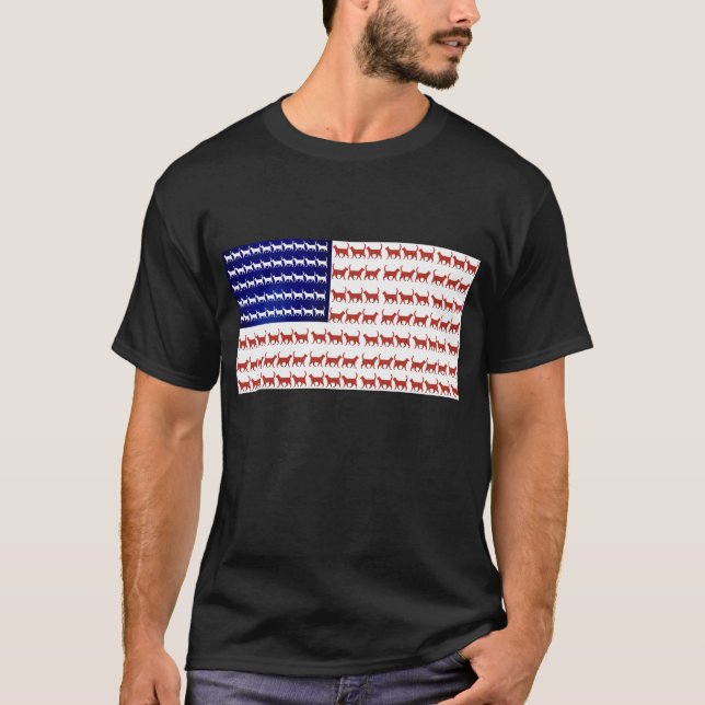 4th of July Cat Flag Red White and Blue  T-Shirt (Front)