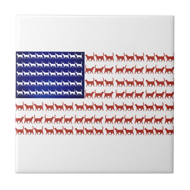 4th of July Cat Flag Red White and Blue  Tile (Front)