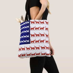 4th of July Cat Flag Red White and Blue  Tote Bag