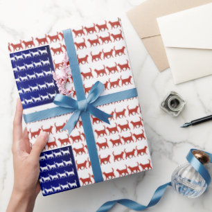 4th of July Cat Flag Red White Blue US  Wrapping Paper