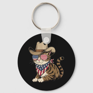 4th Of July Cat For Cowboy Lover Usa American Flag Key Ring