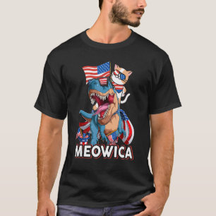 4th Of July Cat Meowica American Flag Dinosaur Re T-Shirt