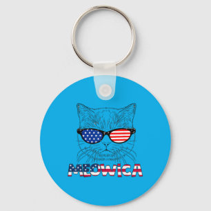 4th Of July Cat Meowica With Gles Flag Men Women Key Ring
