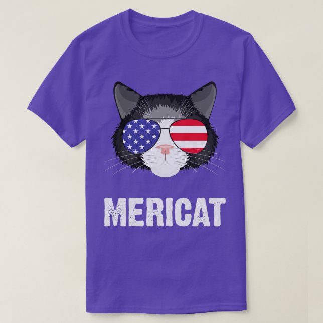 4th Of July Cat Mericat Funny T-Shirt (Design Front)
