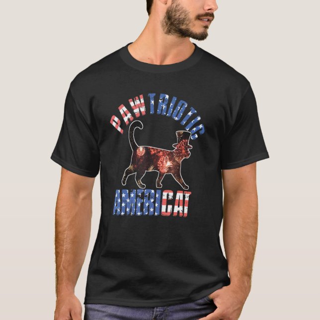4th Of July Cat Pun Paw American Flag Patriotic Or T-Shirt (Front)