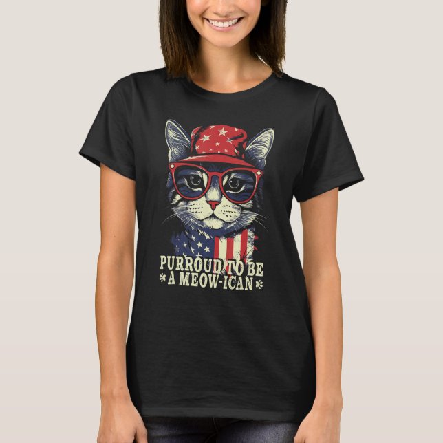 4th of July Cat Purroud To Be A Meowican, Patrioti T-Shirt (Front)