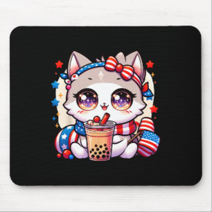 4th Of July Cat Shirt Girls Kawaii Anime Boba Tea Mouse Mat