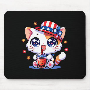 4th Of July Cat Shirt Girls Kids Kawaii Anime Boba Mouse Mat