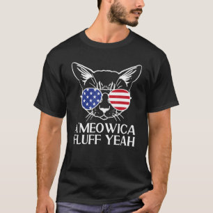 4th of July Cat US Flag Sunglasses Ameowica Fluff T-Shirt