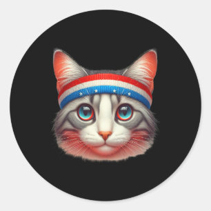 4th Of July Cat Wearing A Red White And Blue Headb Classic Round Sticker