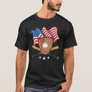 4th Of July Catcher Baseball Player US Flag Sport  T-Shirt