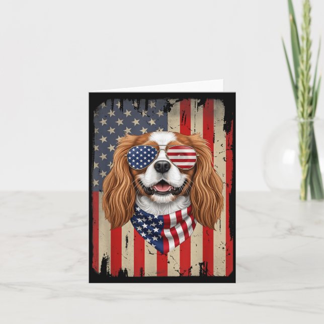 4th Of July Cavalier King Charles Spaniel Dog Card (Front)