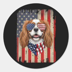4th Of July Cavalier King Charles Spaniel Dog Classic Round Sticker