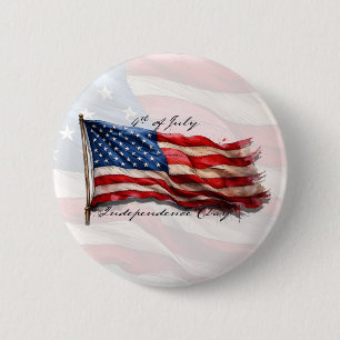 4th of July – Celebrate with US Flag 6 Cm Round Badge