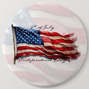 4th of July – Celebrate with US Flag 6 Cm Round Badge