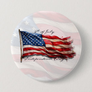 4th of July – Celebrate with US Flag 7.5 Cm Round Badge