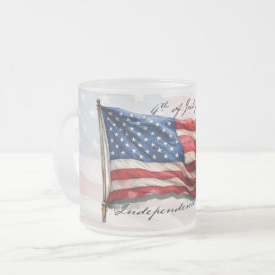 4th of July – Celebrate with US Flag Frosted Glass Coffee Mug