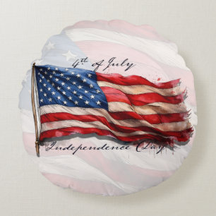 4th of July – Celebrate with US Flag Round Cushion